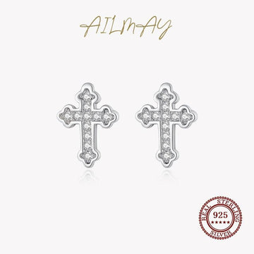 Authentic Silver Simple Shiny AAA+ Zircon Mini Cute Cross Stud Earring for Women - Fashion Christian Fine Jewellery - The Jewellery Supermarket